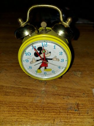 Vintage 1969 Walt Disney Mickey Mouse Phinney - Walker Germany Wind - Up Alarm Clock