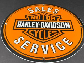 Vintage Harley - Davidson Motorcycle Dealer Sales & Service Porcelain Enamel Sign
