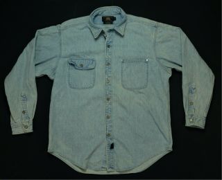 Rare Vtg Rrl Ralph Lauren Double Pocket Button Front Denim Jean Shirt 90s Blue L