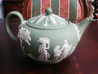 Vintage Wedgwood Green Jasperware Tea Pot Glazed Inside [4 - 2]