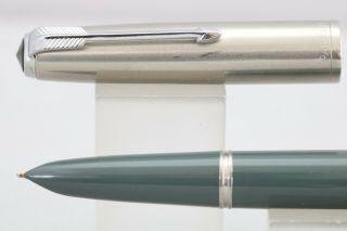 Vintage (c1950) Parker 51 Aerometric Navy Grey Medium Fountain Pen,  Lustraloy