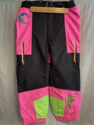 Vintage 80s 90s O’neill Hot Neon Pink Nylon Ski Snow Pants Snowboard Skiing