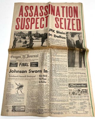 John F.  Kennedy Assassination Newspaper Portland Oregon Nov.  22,  1963