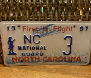 1997 North Carolina Nc National Guard License Plate Tag 3 First In Flight