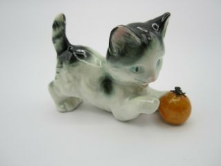Vintage Goebel Black And White Cat W/ball & Bug Mini Figurine Stamped Full Bee