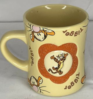 Walt Disney Tigger Mug 3d Ceramic Coffee Cup Yellow Embossed Glitter Flower