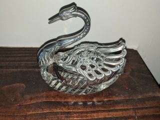 Large Continental 835 Silver Swan Trinket Dish On Cut Glass Base