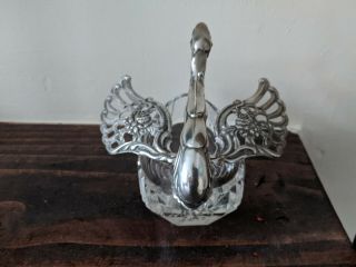 Large Continental 835 Silver Swan Trinket Dish on cut glass base 2