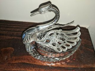 Large Continental 835 Silver Swan Trinket Dish on cut glass base 3
