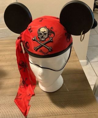 Disney Pirates Of The Caribbean Mickey Mouse Ears Hat/cap Adult Sz Complete Htf