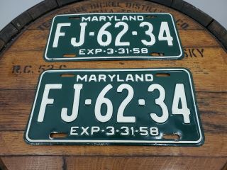 Vintage 1958 Maryland License Plates Pair (j)