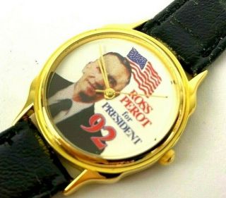 Vintage 1992 Ross Perot For President Watch W/ Leather Strap