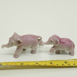 2 Vtg Japan Elephant Figure Porcelain Ceramic Animal Purple (g)