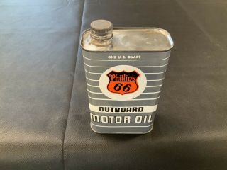 Vintage Phillips 66 Outboard Motor Oil Metal Quart Can