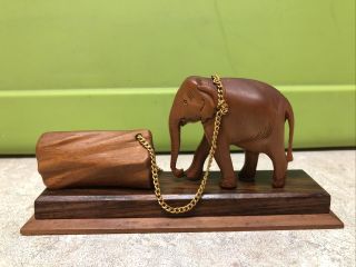 Hand Carved Wood Figure Elephant And Log 6 Inches By 3 Inches