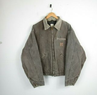 Vtg 90s Carhartt Mens Faded Brown Us Detroit Jacket Blanket Lined Workwear | Xxl