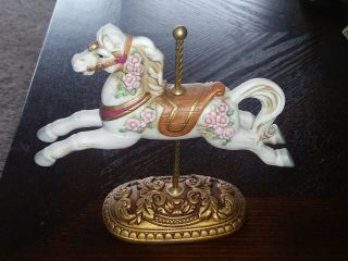 Vintage Homco Carousel Horse Porcelain Figurine 1438,  Taiwan,  6 1/8 " L,  5 1/2 " H