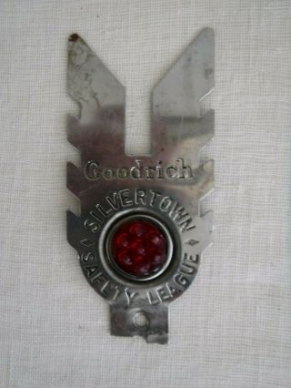Vintage Goodrich Silvertown Safety League License Plate Topper Red