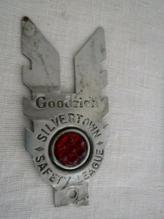 Vintage Goodrich Silvertown Safety League License Plate Topper Red 2