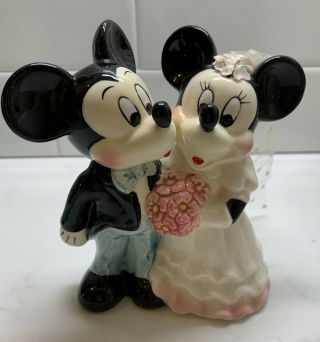 Mickey And Minnie Vintage Wedding Bride And Groom Ceramic Figurine Cake Topper