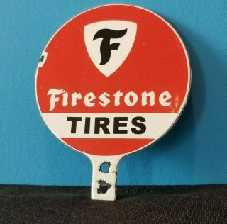 Vintage Firestone Porcelain Gas Automobile Tires Pump Sign License Plate Topper