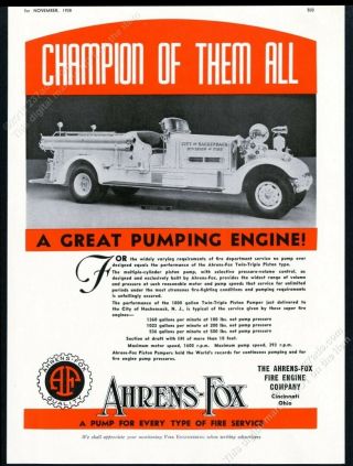 1938 Ahrens Fox Fire Engine Hackensack Jersey Fd Truck Photo Vintage Ad