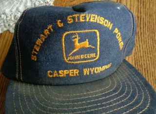Vintage John Deere Dealer Denim Snap Back Patch Trucker Hat Cap Casper Wyoming