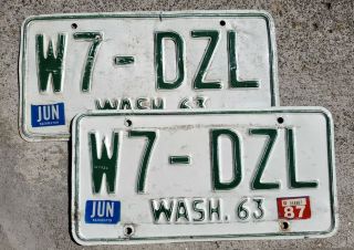 Washington 1963 Base,  Amateur / Ham Radio License Plate Pair Dated 1987,  W7 - Dzl