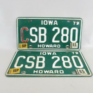 1979 Iowa License Plate Green Matching Pair Howard County