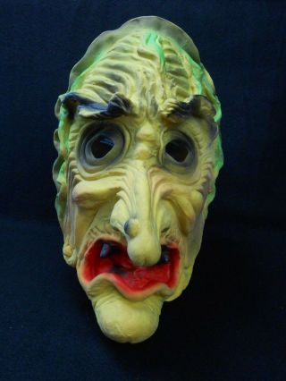 Vintage Halloween Rubber Costume Mask Scary Green Witch/ Goblin