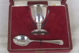 A Boxed Solid Sterling Silver Egg Cup & Matching Spoon Birmingham 1959.