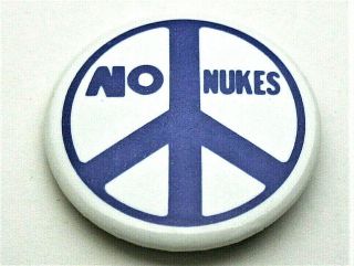 Vintage Anti War Peace Sign No Nukes 1970s White Button Pin Nos