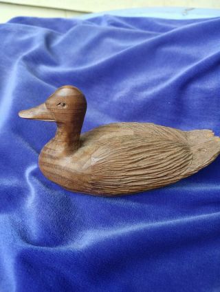4 3/4 " Lg Vintage Hand Carved Solid Wooden Duck Wood Art Signed Dave Leitem 1973