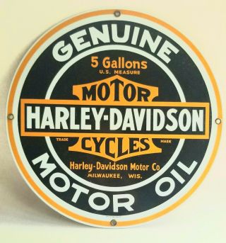 Ande Rooney Harley - Davidson Motor Oil 11 " Round Porcelain Metal Sign