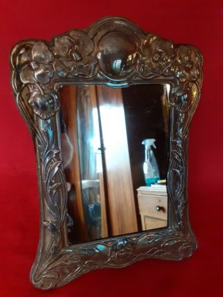 Vintage Art Nouveau Style Silver Plated Easel Mirror,  With Floral Design