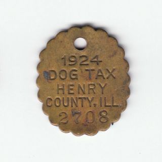 1924 Henry County Illinois Dog Tax License Tag 2708
