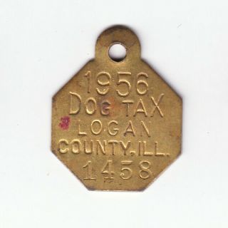 1956 Logan County Illinois Dog Tax License Tag 1458