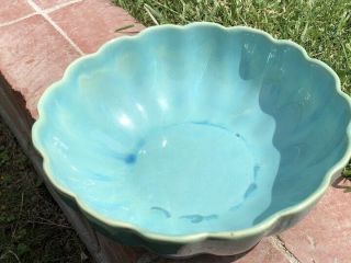 Vintage Catalina Island Pottery Turquoise Scalloped Shape Bowl