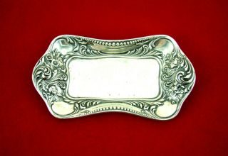Antique Gorham Sterling Silver Repousse Trinket Tray Pin Dish Card Receiver