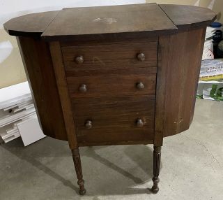 Antique Martha Washington Sewing Table Stand Cabinet - Flip Top Side