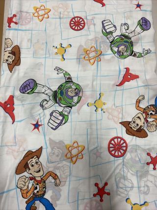 Vintage 1995 Disney Toy Story Twin Flat Sheet Woody Buzz Lightyear Rex Fabric