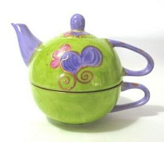 Vintage Soizick De La Bruguiere Handpainted Limoges Porcelain Teapot With Teacup