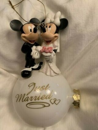 Disney Mickey Minnie Mouse Bride Groom Just Married Wedding Ornament