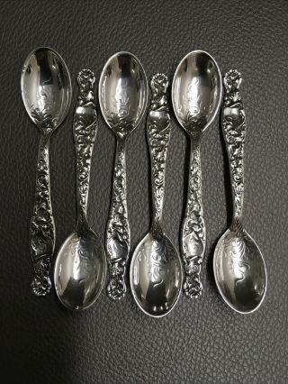 Gorham Whiting Heraldic 1880 (6) Sterling Silver Demitasse Spoons 4 1/8 “mono