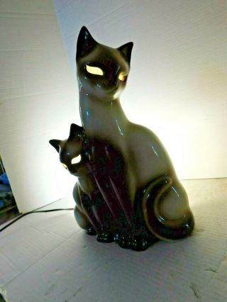 Vtg Mcm Ceramic Siamese Cats Tv Lamp Signed Kron
