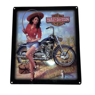 Harley Davidson Metal Plaque Garage Sign Catch Babe Fishing Girl Motorcycle