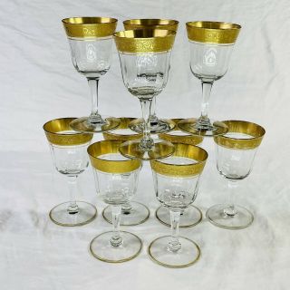 Set Of 10 Vintage Tiffin Rambler Rose Gold Rim Cordial Shot Glass Goblet 2.  25 Oz