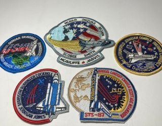 Set Of 5 Space Nasa Shuttle Patches: Sts - 87,  Astro 2,  Challenger,  Sts - 50,  Sts - 80