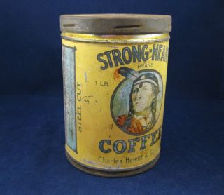VINTAGE 1920 ' S STRONG HEART COFFEE TIN ONE POUND CAN DES MOINES,  IOWA 2