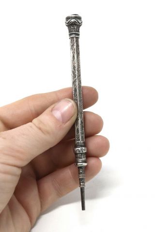 A Good Quality Antique Victorian Sterling Silver Sliding Mechanical Pencil 33938